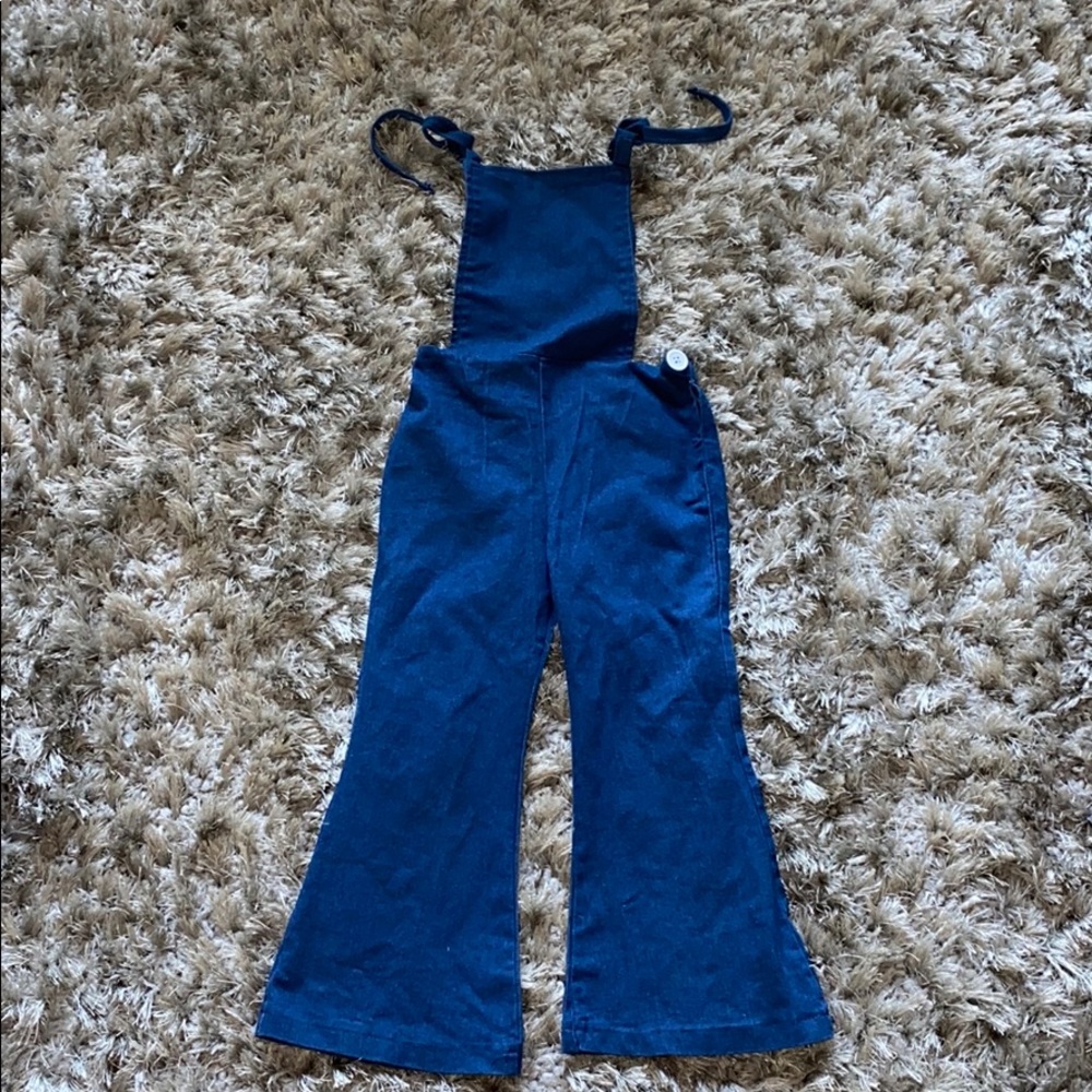 Adorable denim bell bottom overalls.